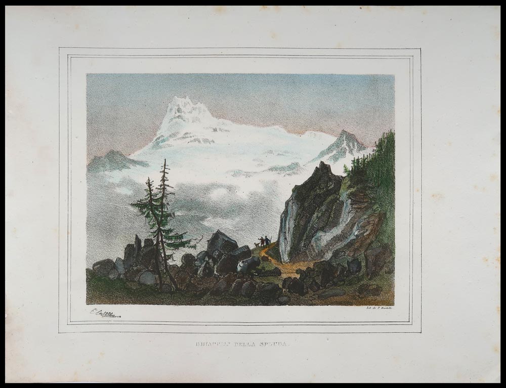 stampa antica montagna ghiacciaio spluga