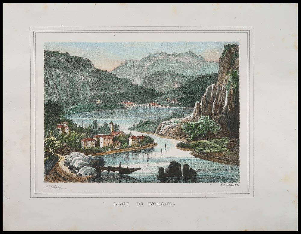 stampa antica montagna lago lugano