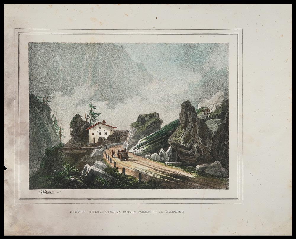 stampa antica montagna strada spluga