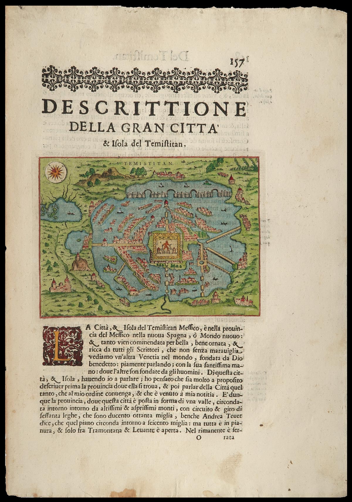 stampa antica temistitan città del messico porcacchi