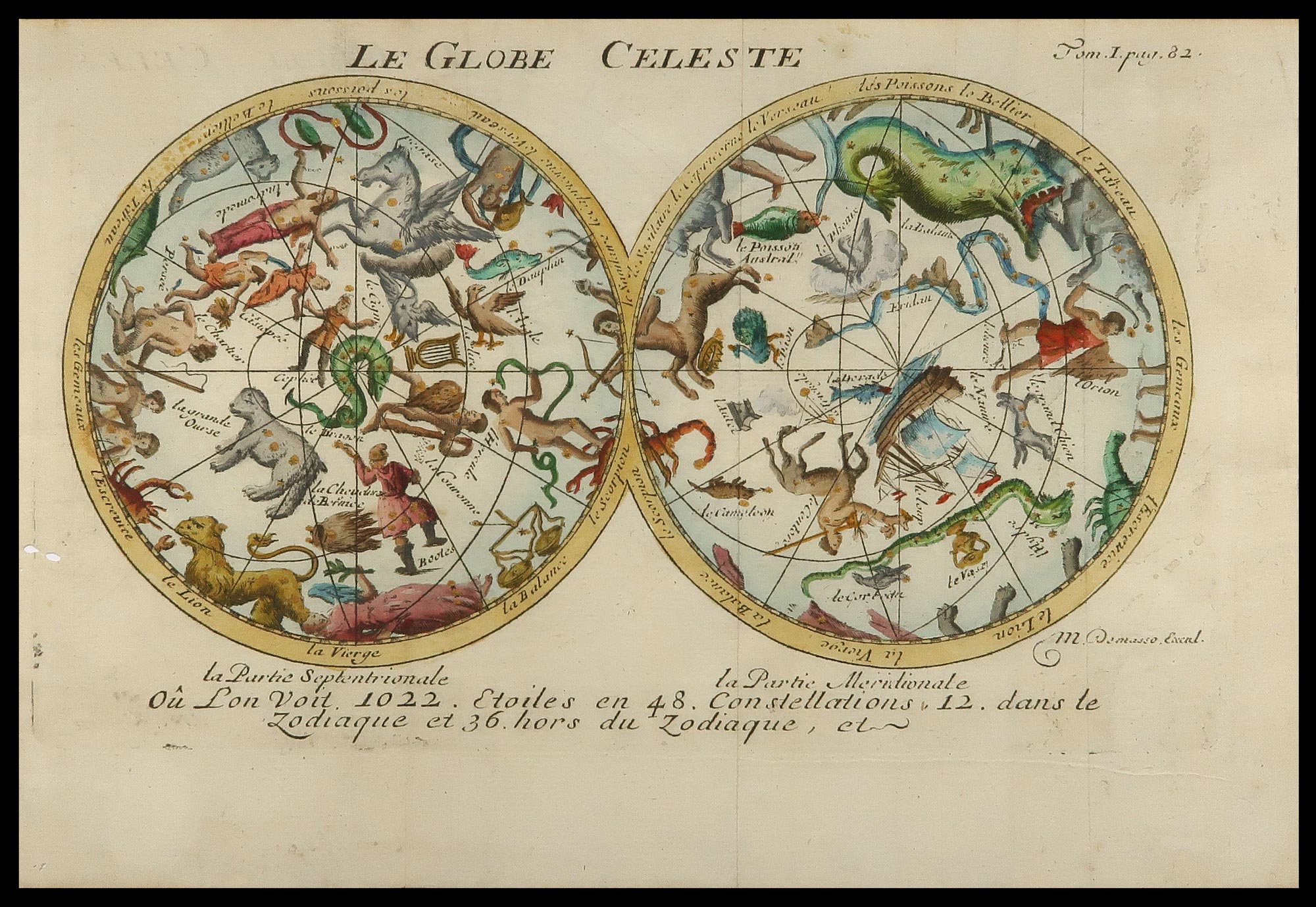 stampa antica globe celeste de la croix