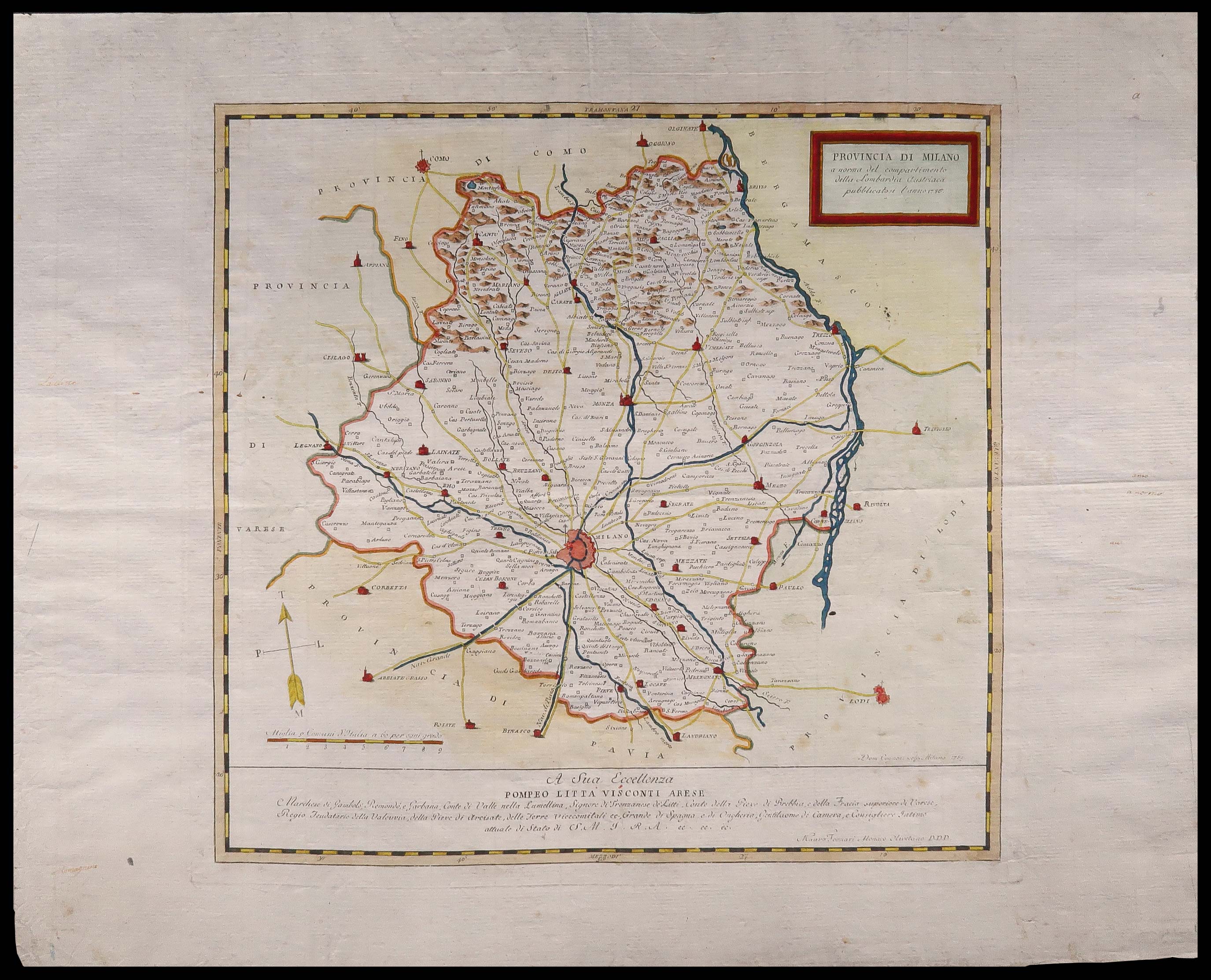 carta geografica provincia milano cagnoni 1786