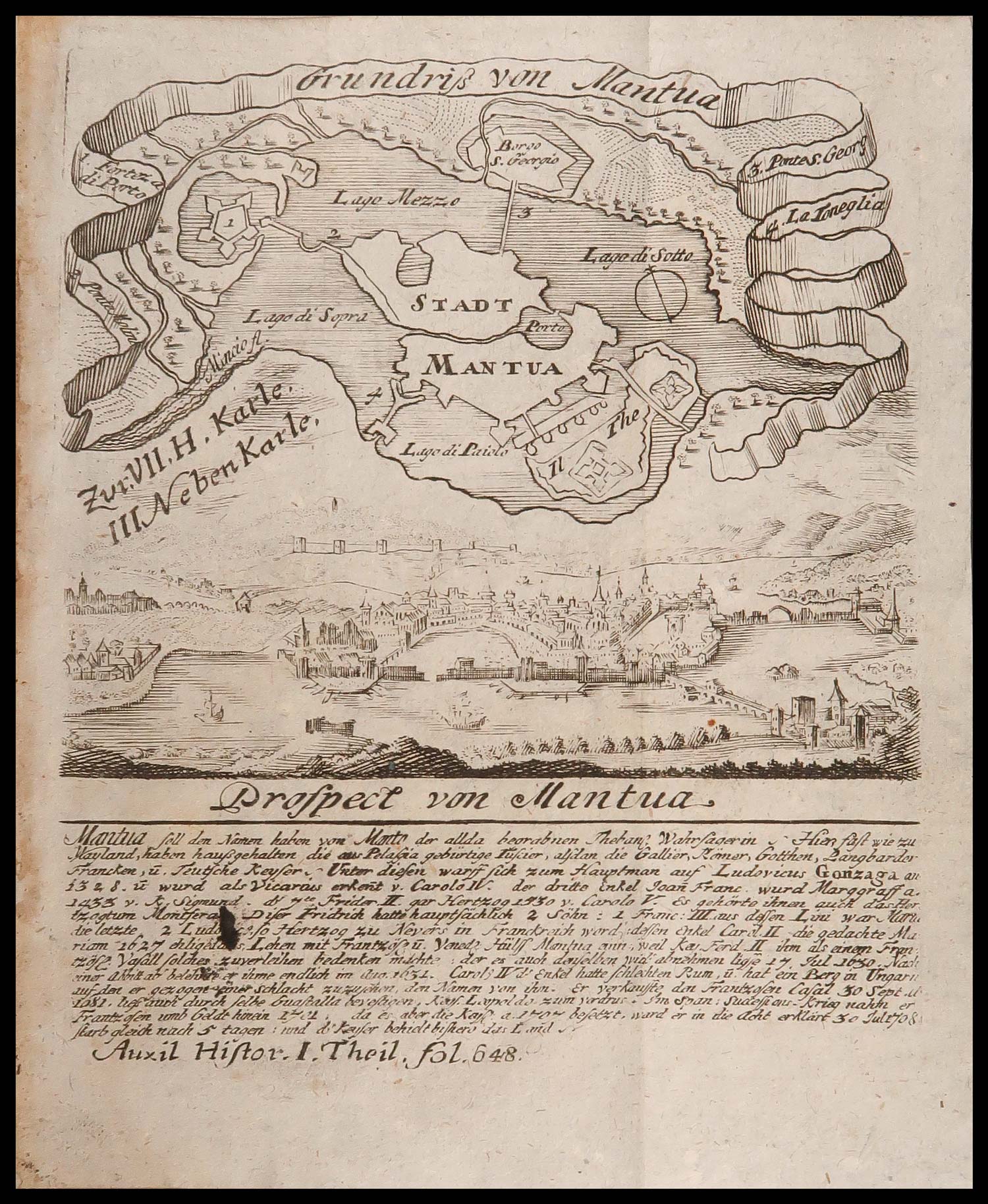 stampa antica pianta prospetto mantova