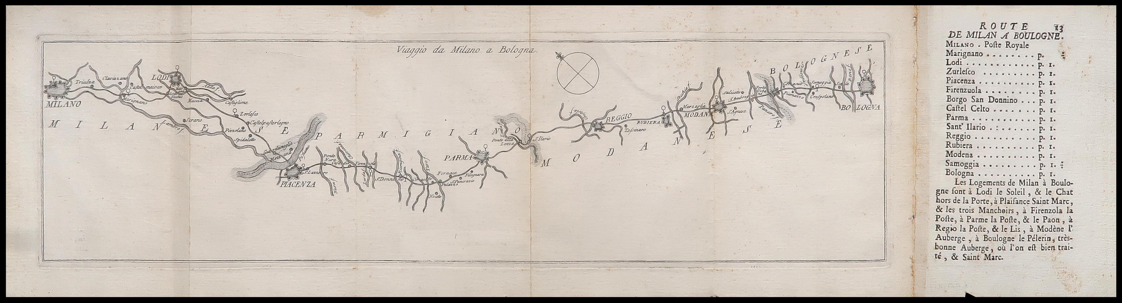 carta geografica viaggio postale milano bologna pagani