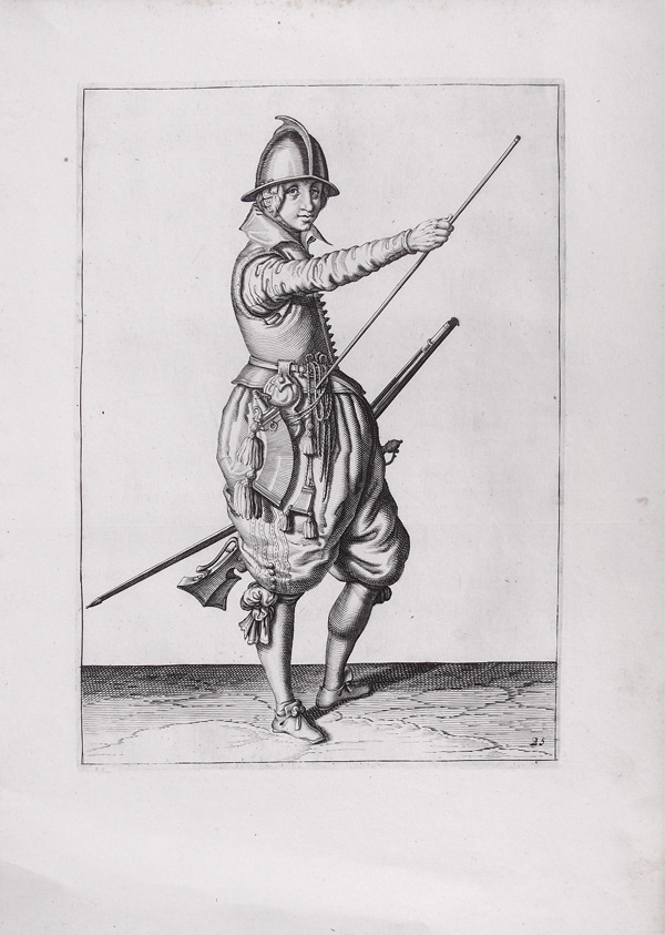 stampa antica soldato moschetto bacchetta de gheyn