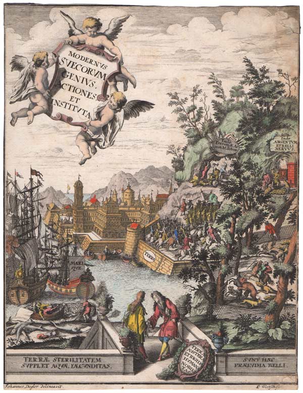 stampa antica allegoria regno svezia