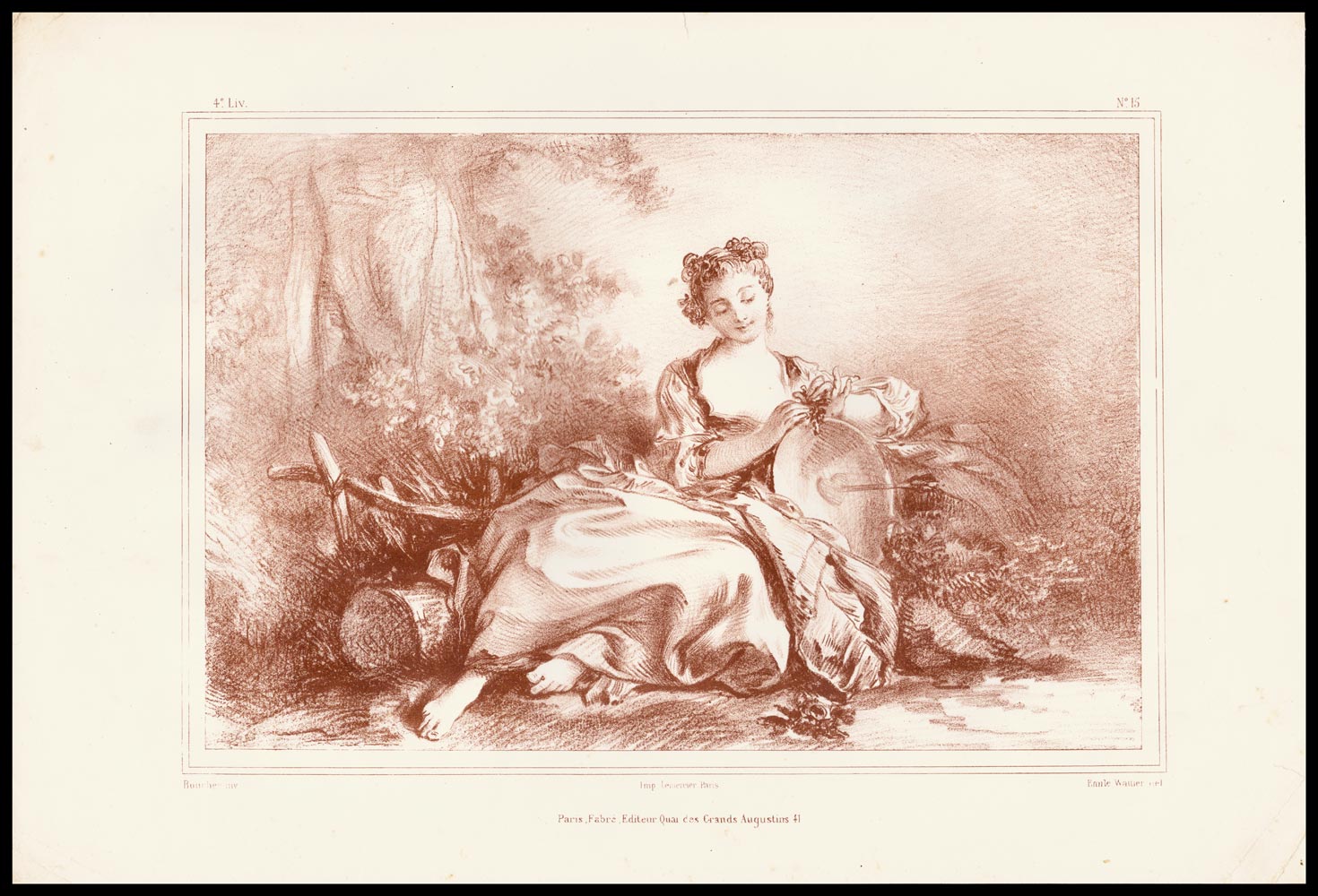 stampa antica la bergère au coeur