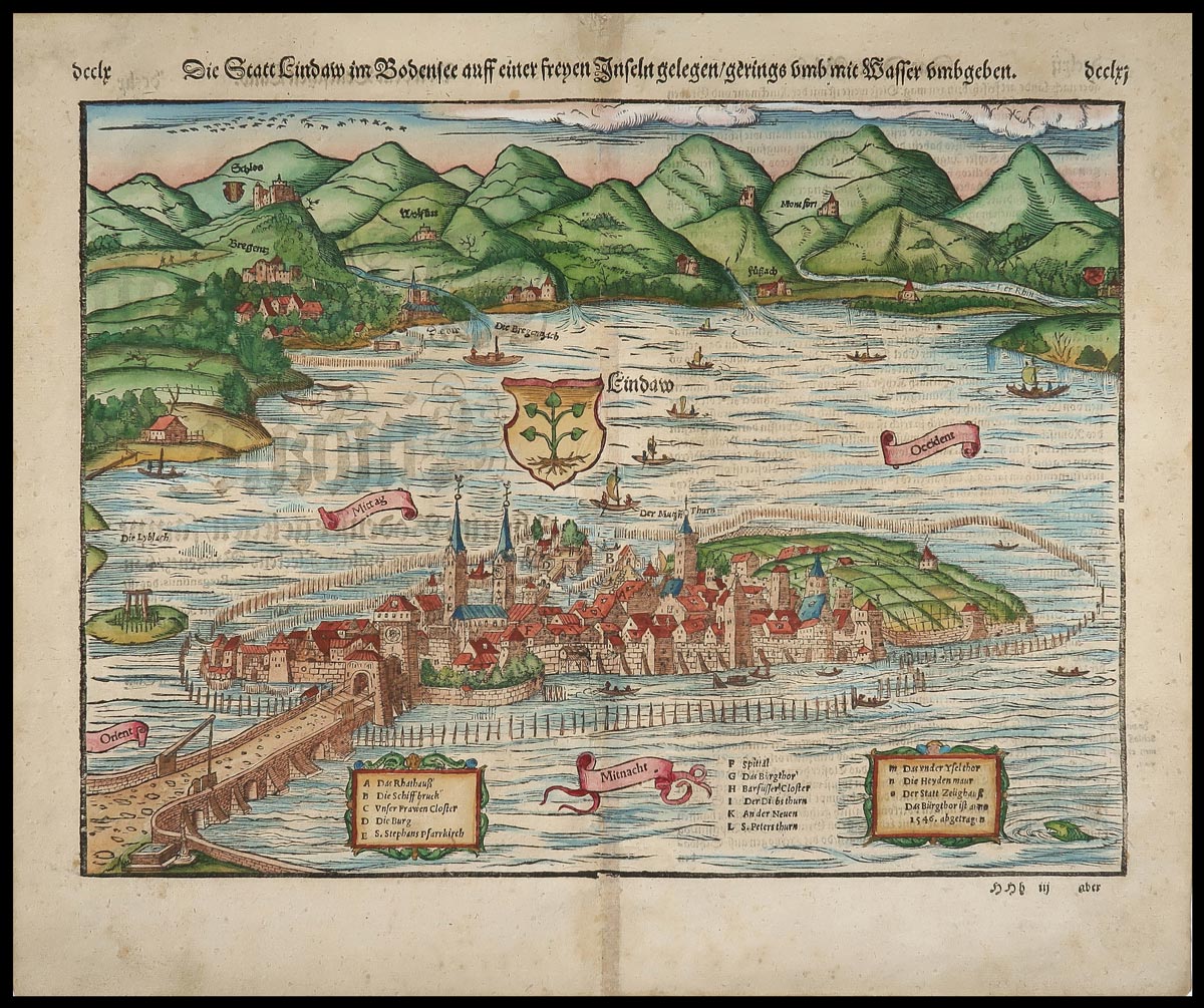 stampa antica die statt lindau im bodensee