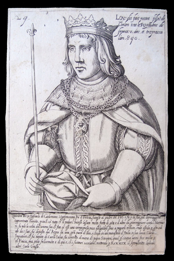 stampa antica re francia ludovico iii