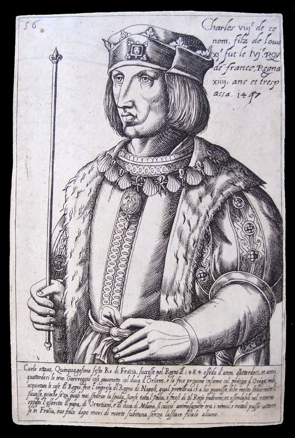 stampa antica re francia carlo viii