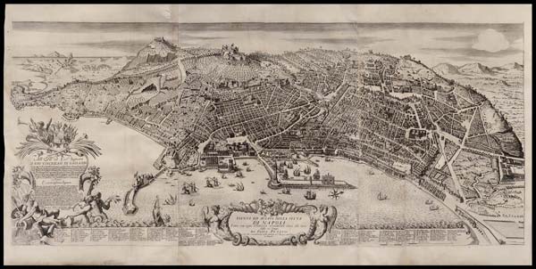 stampa antica pianta alzata città napoli petrini