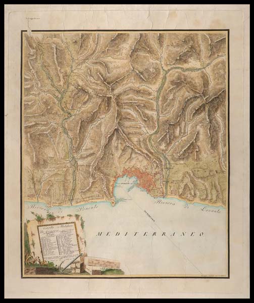 stampa antica carta militare genova