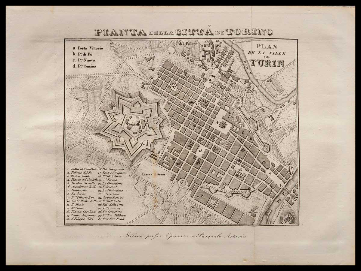 stampa antica pianta torino artaria
