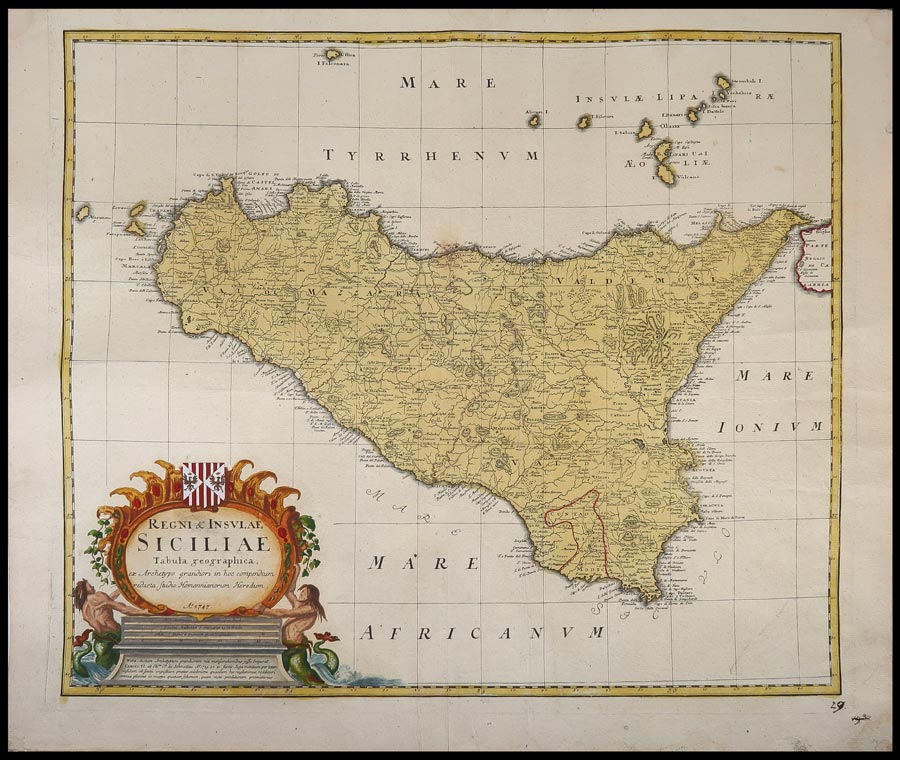 carta geografica regni insulae siciliae heredi homann