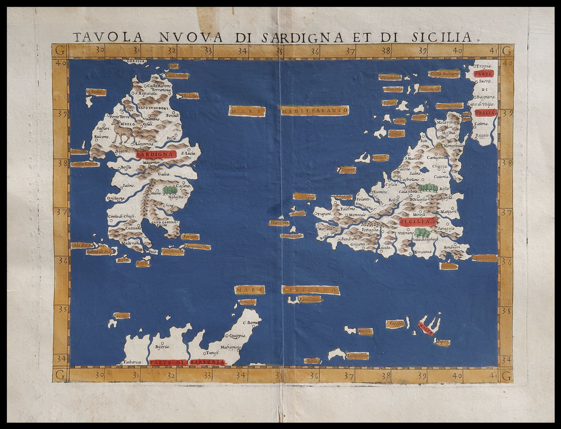 carta geografica antica sicilia sardegna ruscelli