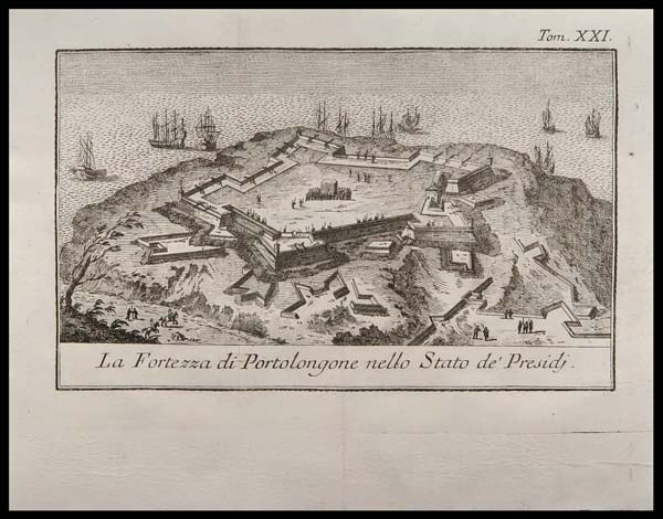 stampa antica fortezza portolongone albrizzi