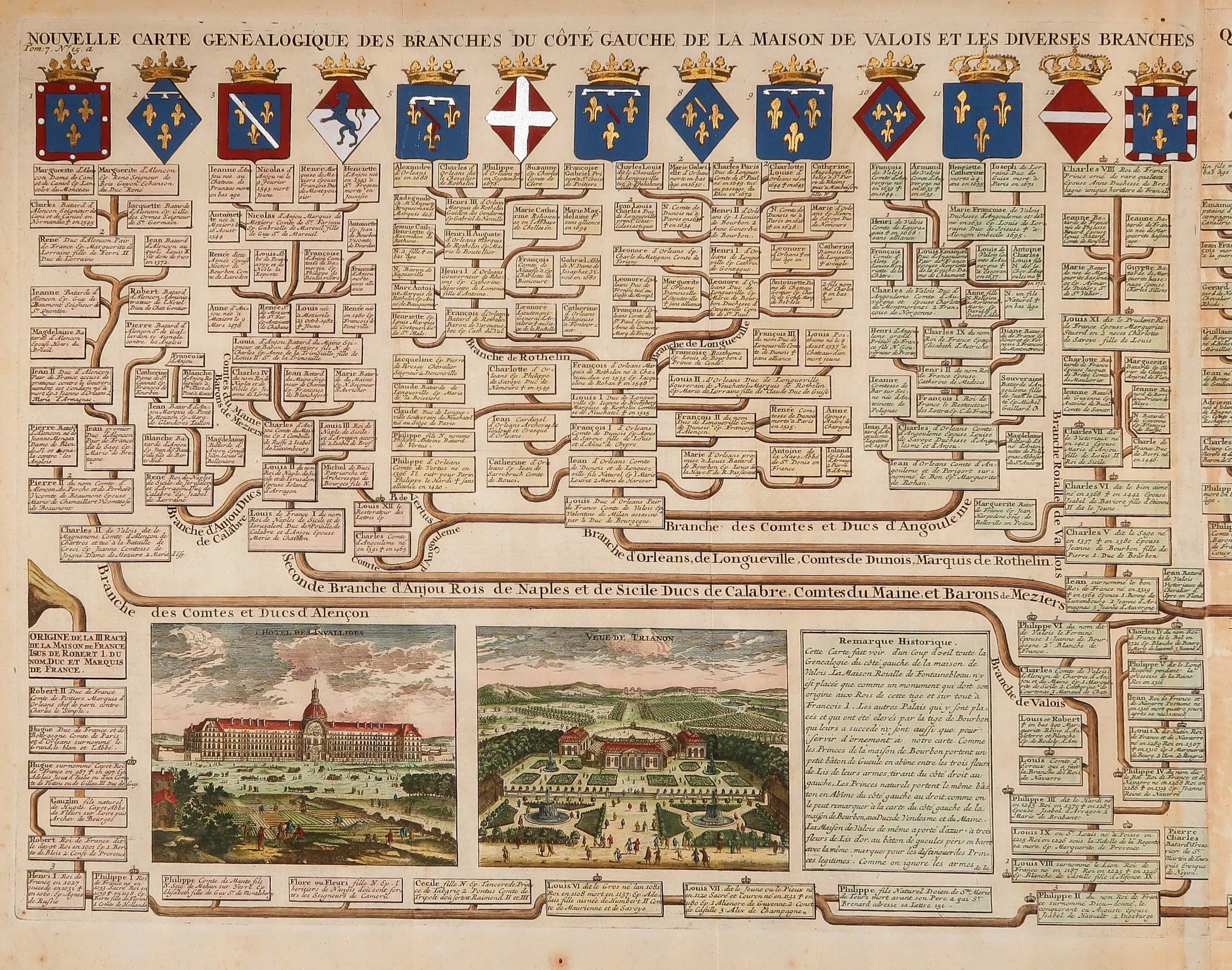 stampa antica albero genealogico valois chatelain